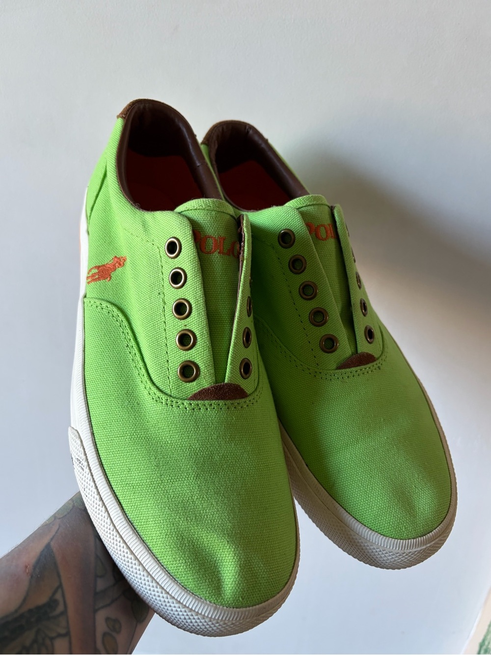Polo by Ralph Lauren Men’s Bright Green Canvas Slip-On Sneakers 8.5